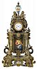 French bronze mantel clock, late 19th c., with painted porcelain mounts, 28'' h.