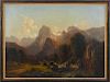 Federico Ashton (Italian 1840-1904), oil on canvas mountain landscape with figures, unsigned, 46''