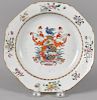 Chinese export armorial plate, 18th c., depicting the arms of Hutchinson impaling Calthorpe, 8 1/2