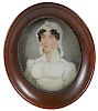 Miniature watercolor on ivory portrait of a woman, 19th c., 2 3/4'' x 2 1/4''.
