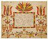 Abraham Huth (Lebanon County, Pennsylvania, active 1807-1830), ink and watercolor fraktur birth ce