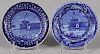 Two Historical blue Staffordshire Castle Garden Battery New York cup plates, 3 5/8'' dia.