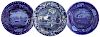 Three Historical blue Staffordshire plates, depicting Mount Vernon, Commodore MacDonnough's Victor