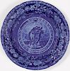 Historical blue Staffordshire Arms of Rhode Island plate, 8 1/2'' dia.
