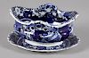 Blue Staffordshire Dr. Syntax reticulated basket and undertray, 5 3/4'' h., 11 3/4'' w.