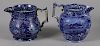 Two Historical blue Staffordshire pitchers, depicting Views of the Erie Canal and Lafayette at Fra