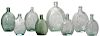 Eight Historical aqua glass flasks, tallest - 8 1/8''.