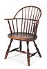 New England sackback Windsor armchair, ca. 1790, retaining an old red surface. Provenance: Rentsch
