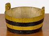 Painted pine staved tub, 19th c., retaining its original yellow surface with black bands, 4'' h., 7