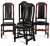 Four New England William and Mary dining chairs, ca. 1750, each with an upholstered back and turne