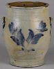 Pennsylvania stoneware crock, 19th c., with double-sided cobalt tulip decoration, 16'' h.
