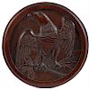 Carved mahogany plaque, early 20th c., with an American eagle, 13 5/8'' dia. Provenance: New Jersey