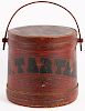 Large Maine painted pine firkin, inscribed C. Tarter, initialed J. C. L. on lid, also impresse