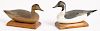 Pair of carved and painted miniature canvasback duck decoys, mid 20th c., 6'' l.