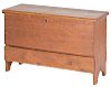 Diminutive New England pine blanket chest, 18th c., retaining traces of an old red stain, 23 1/2''