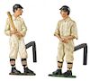Pair of painted cast iron baseball player andirons, early 20th c., retaining their original polych