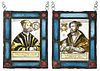Pair of German Renaissance Hand Painted Leaded Stained Glass Panels
