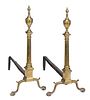 Pair of American Federal Engraved Brass Andirons