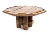 A Rustic Log Poker Table Height 30 x diameter 60 inches.