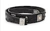 Edward H. Bohlin, Hollywood, CA Silver, Yellow Gold and Tooled Black Leather Belt With Tip and Keeper