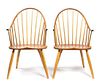 A Pair of Cherry and Ash Continuous Arm Chairs Height 41 x width 22 1/2 x depth 16 1/2 inches.