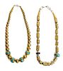 Two Santo Domingo Turquoise and Brass Necklaces, Length of each 22 inches.