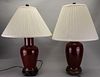 Pair, Antique Chinese Oxblood Baluster Vase/Lamps
