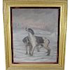 Large Antique Oil/Canvas, Hunting Dogs in Winter