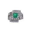Art Deco Platinum Ring with Emerald and Diamonds