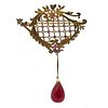 Art Nouveau 18kt Gold Brooch with Rubies and Diamonds