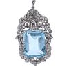 Art Deco Pendant Necklace in 18k Gold with 37 Cts Aquamarine and Diamonds