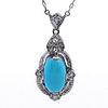Art Deco Pendant Necklace in 18k Gold and Platinum with Turquoise and Diamonds