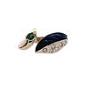 18kt Gold enamel Ring with Diamonds and Emerald