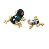 Signed 14kt Gold Frog Brooches with Onyx and Mother of Pearl