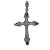 18k Gold and Platinum Antique Cross Pendant with Diamond and Sapphire