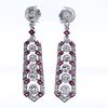 Platinum Drop Earrings with Diamonds and Rubies