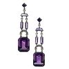 Art Deco style Platinum Earrings with Amethyst and Diamonds