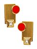 Manfredi 1990 Geometric Red Earrings In 18Kt Gold With Aquamarines