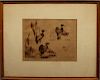 Antique "Pitching Ducks" Etching, Signed