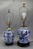 (2) 20th C Chinese Ginger Baluster Vase Form Lamps