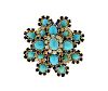 18K Gold Diamond Turquoise Blue Stone Brooch Pendant
