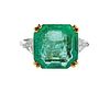 18K Gold Platinum Diamond 5.35ct Emerald Ring