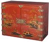 Japanese Export Bronze Mounted Red Lacquer and Parcel Gilt Chest