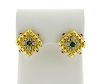 18K Gold Diamond Tourmaline Square Earrings