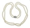 14K Gold Diamond Two Strand Pearl Long Necklace