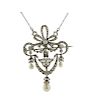 Edwardian Platinum Diamond Pearl Pendant Necklace