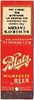 1935 Blatz Milwaukee Beer WI-BZ-F2-ST Match Cover Milwaukee Wisconsin