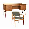 Svend  Madsen Teak Desk / Arne Vodder Tilt Lounge Chair