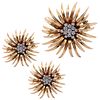 Mid century 18k Gold Clip-Earrings and Brooch with 2.0 Cts in Diamonds