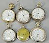Group of six pocket watches, three are coin silver.